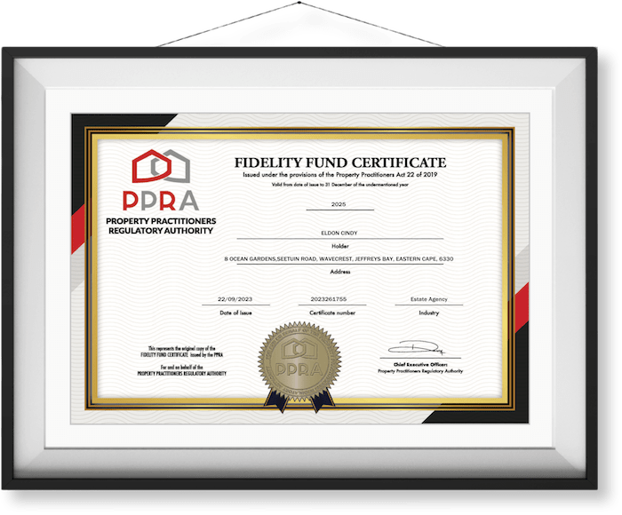 PPRA Fidelity Fund Certificate Cindy Eldon - VIP Beach Homes - Ethical Real Estate Agency (Jeffreys Bay)